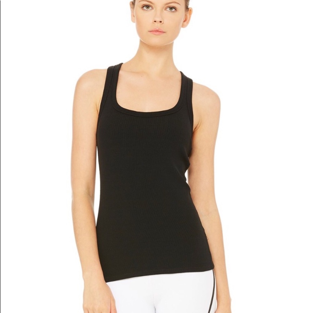 alo yoga black rib support tank top